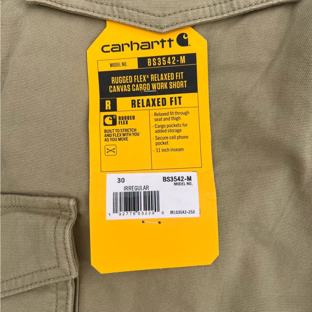 Carhartt Men's Rugged Flex Relaxed Fit Canvas Cargo Work Shorts Khaki Size 30 - Picture 4 of 5